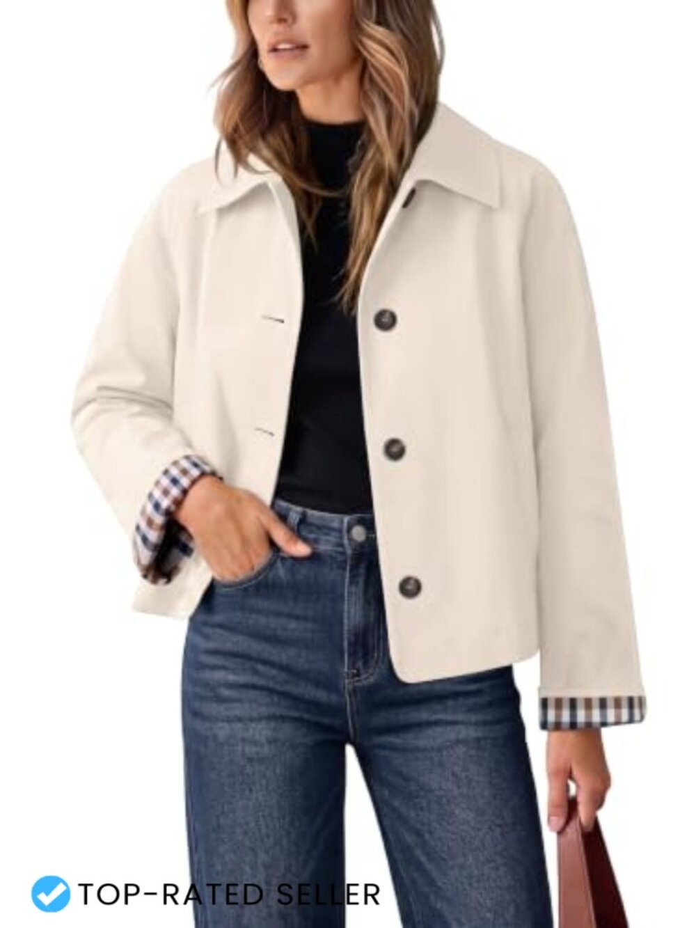 Cropped Trench Coat Oversized Lightweight Button Front Casual Jacket